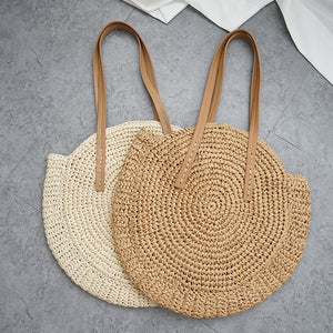 Round Straw Beach Bag Vintage HandmadeSummer Vacation Casual Bags