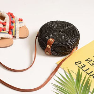 Round Straw Beach Bag Vintage HandmadeSummer Vacation Casual Bags